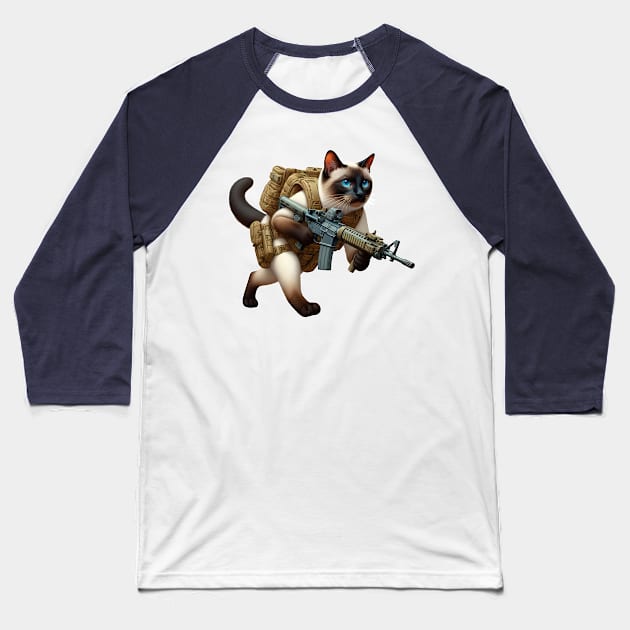 Tactical Cat Baseball T-Shirt by Rawlifegraphic